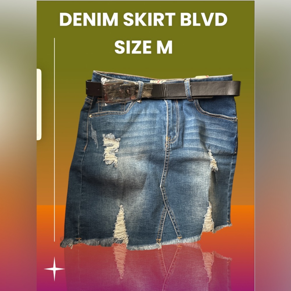 Denim Blvd Skirts Women’s Bodycon Short Distressed Frayed Ripped High Waist M.
